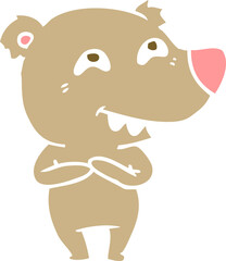 flat color style cartoon bear showing teeth