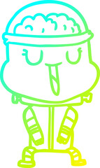 cold gradient line drawing of a happy cartoon robot