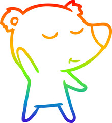 rainbow gradient line drawing of a happy cartoon polar bear