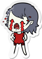 distressed sticker of a cartoon crying vampire girl