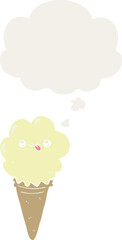 cartoon ice cream with thought bubble in retro style