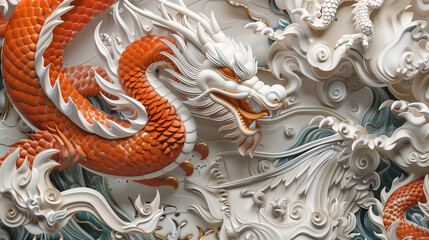Fototapeta premium chinese dragon hand painted wall art
