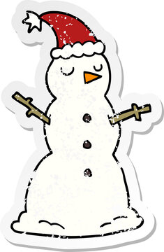 distressed sticker of a cartoon snowman