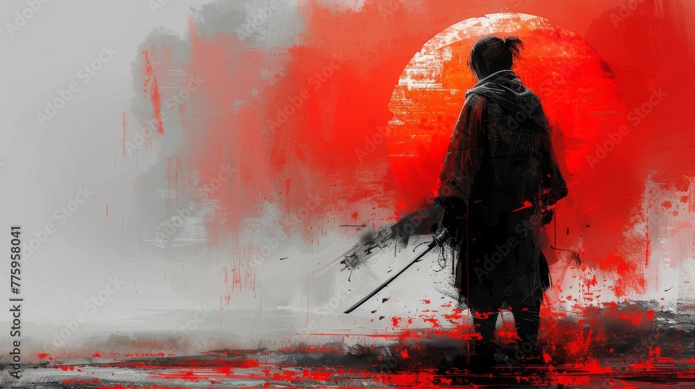 Poster abstract representation of a space odyssey intertwined with samurai lore.