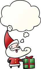 cartoon santa claus with thought bubble in smooth gradient style