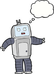 cartoon funny robot with thought bubble