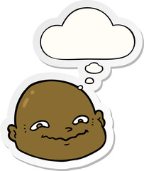cartoon bald man with thought bubble as a printed sticker