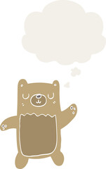 cartoon bear with thought bubble in retro style