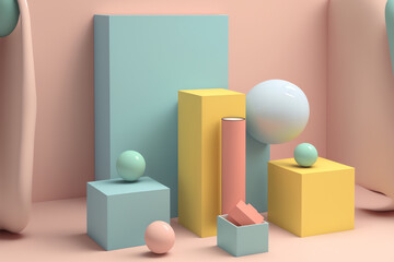 3d geometric composition pastel color block shapes