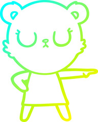 cold gradient line drawing of a peaceful cartoon bear in dress pointing