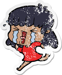 distressed sticker of a cartoon woman in tears