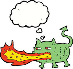 cartoon fire breathing imp with thought bubble