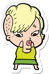 sticker of a cartoon surprised girl