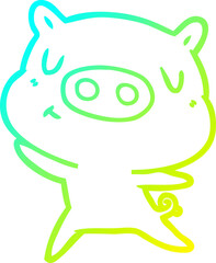 cold gradient line drawing of a cartoon content pig