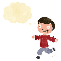 cartoon excited boy with thought bubble