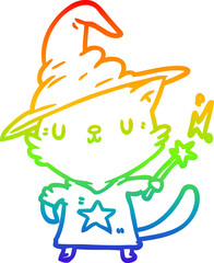 rainbow gradient line drawing of a magical amazing cat wizard