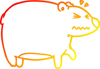 warm gradient line drawing of a cartoon bear with a sore head