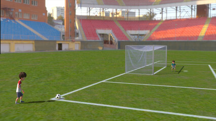 penalty corner shot in football 3d illustration