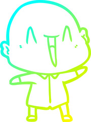 cold gradient line drawing of a happy cartoon bald man