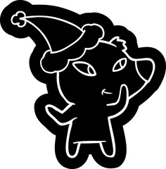 cute quirky cartoon icon of a bear wearing santa hat