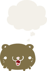 funny cartoon bear with thought bubble in retro style