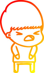 warm gradient line drawing of a cartoon stressed man