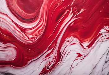 Une surface en marbre  est peinte avec de la peinture acrylique rouge