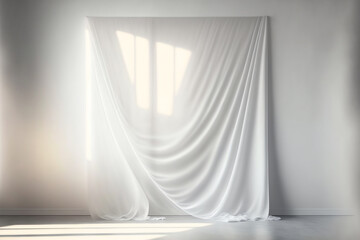Silk interior drape decor white sheer tulle wall - obrazy, fototapety, plakaty