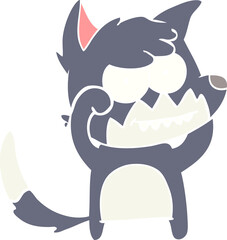 flat color style cartoon grinning fox