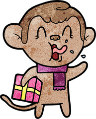 crazy cartoon monkey with christmas present