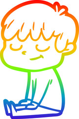 rainbow gradient line drawing of a cartoon happy boy