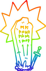 rainbow gradient line drawing of a cartoon heros grave