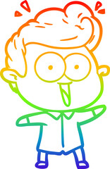 rainbow gradient line drawing of a cartoon excited man