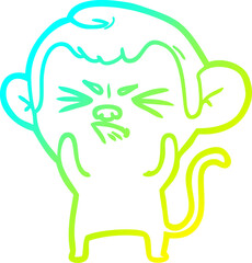 cold gradient line drawing of a cartoon annoyed monkey