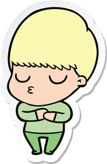 sticker of a cartoon calm boy
