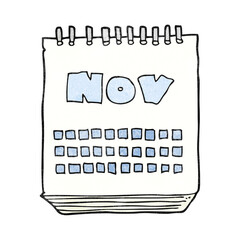 freehand textured cartoon calendar showing month of november