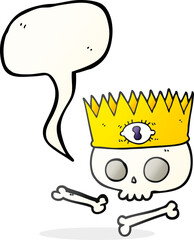 freehand drawn speech bubble cartoon magic crown on old skull