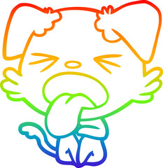 rainbow gradient line drawing of a cartoon disgusted dog sitting