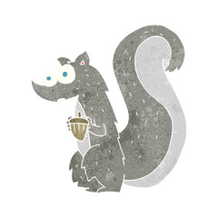 freehand retro cartoon squirrel with nut