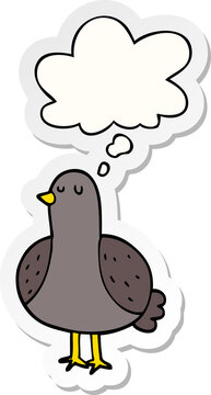 cartoon bird with thought bubble as a printed sticker