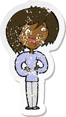 retro distressed sticker of a cartoon excited woman