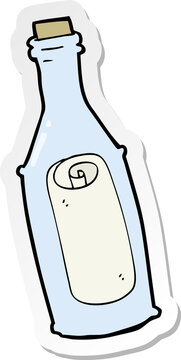 sticker of a cartoon message in bottle