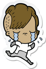 sticker of a cartoon crying girl wearing space clothes