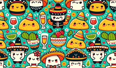 Obraz na płótnie Canvas Mexican Food Pattern Themed Cinco de mayo,Generative AI illustration. 