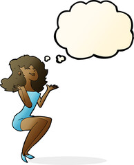 cartoon attractive woman sitting with thought bubble