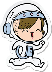 sticker of a happy cartoon space girl