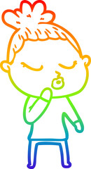 rainbow gradient line drawing of a cartoon calm woman