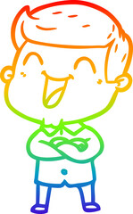 rainbow gradient line drawing of a cartoon man laughing