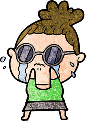 cartoon crying woman wearing sunglasses