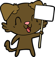 laughing cartoon dog with sign
